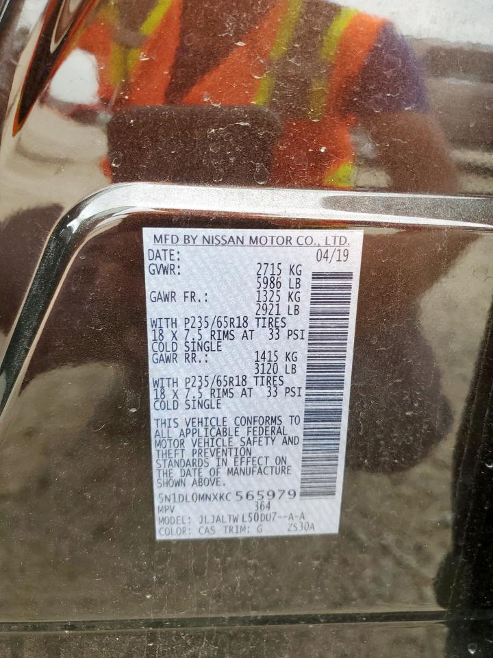 2019 Infiniti Qx60 Luxe VIN: 5N1DL0MNXKC565979 Lot: 64978945