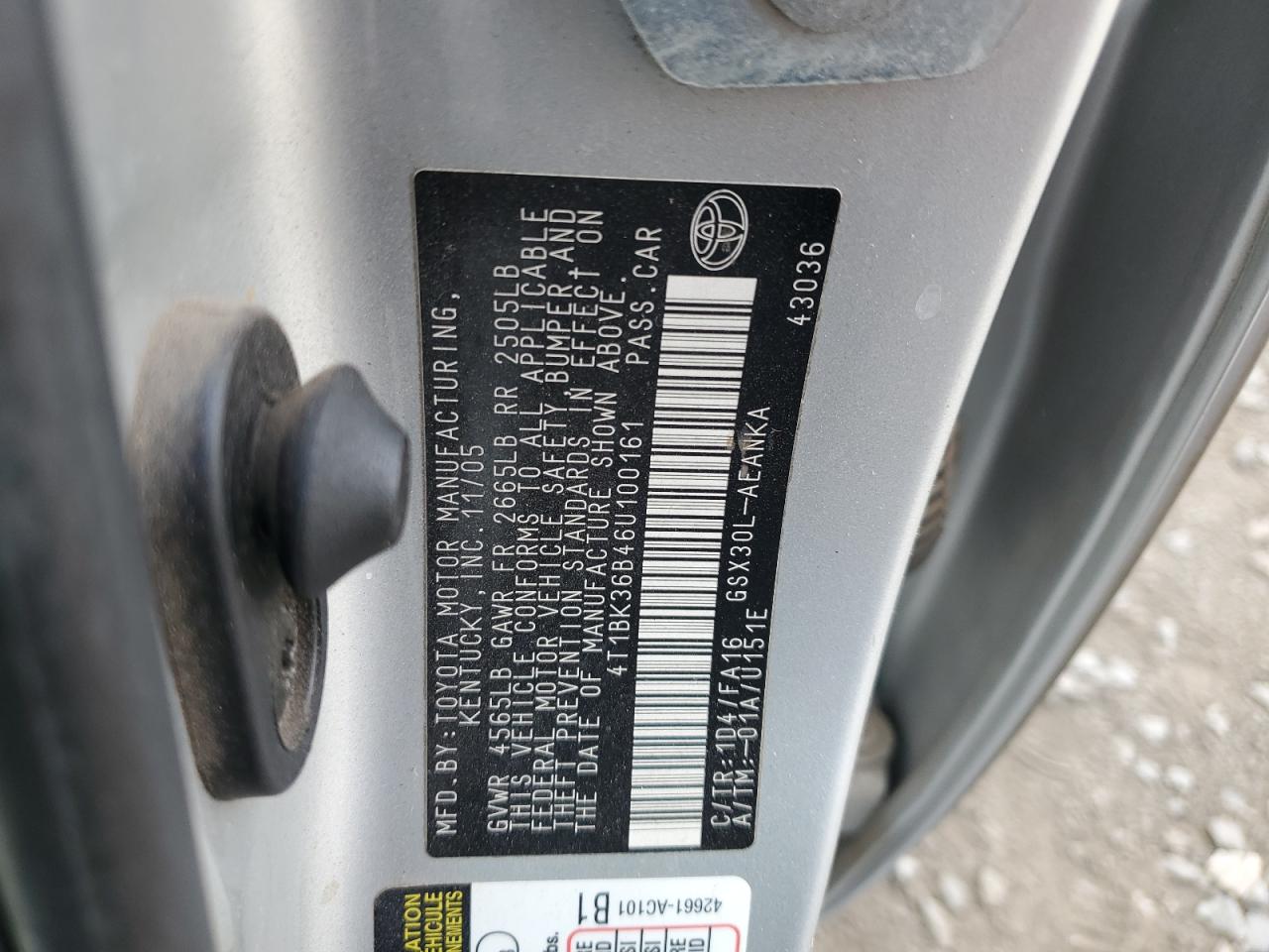 2006 Toyota Avalon Xl VIN: 4T1BK36B46U100161 Lot: 65389195