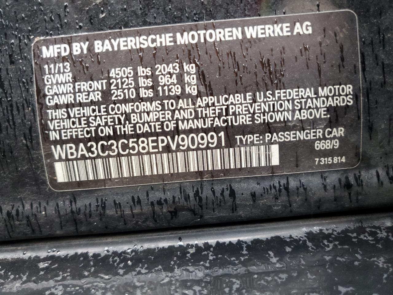 2014 BMW 320 I xDrive VIN: WBA3C3C58EPV90991 Lot: 63435685