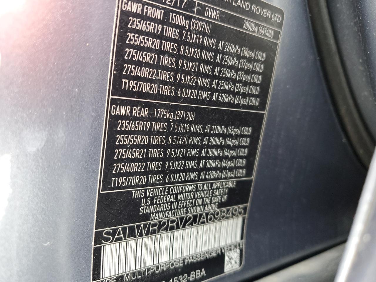 2018 Land Rover Range Rover Sport Hse VIN: SALWR2RV2JA698495 Lot: 64785085