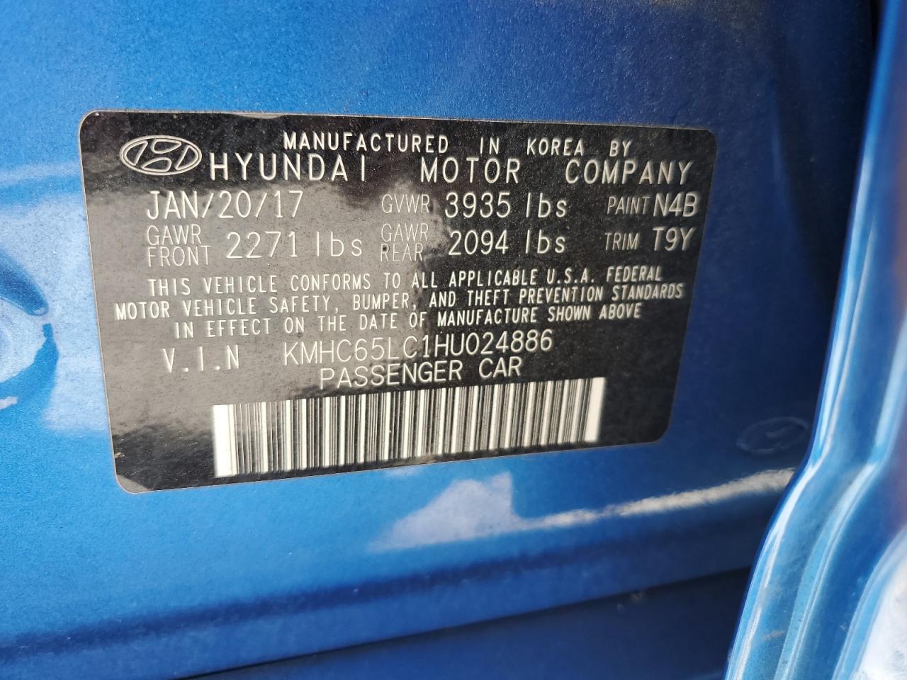 2017 Hyundai Ioniq Blue VIN: KMHC65LC1HU024886 Lot: 63460425