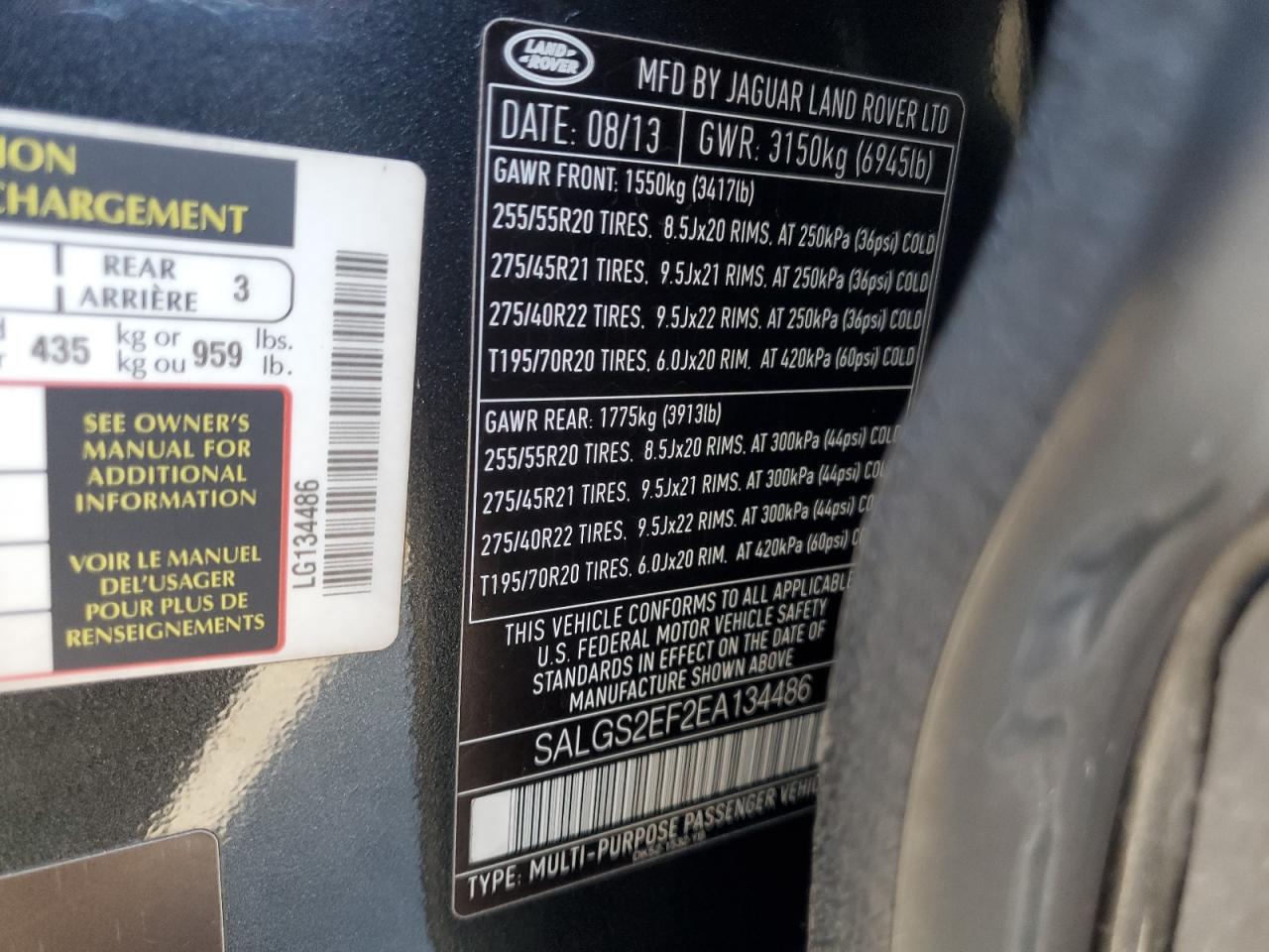 2014 Land Rover Range Rover Supercharged VIN: SALGS2EF2EA134486 Lot: 64517005