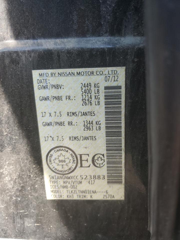 2012 Nissan Xterra Off Road VIN: 5N1AN0NWXCC523883 Lot: 64449305