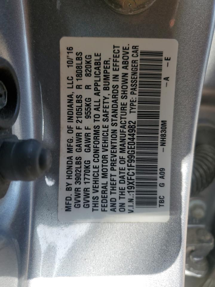 2016 Honda Civic Touring VIN: 19XFC1F99GE044982 Lot: 62962875