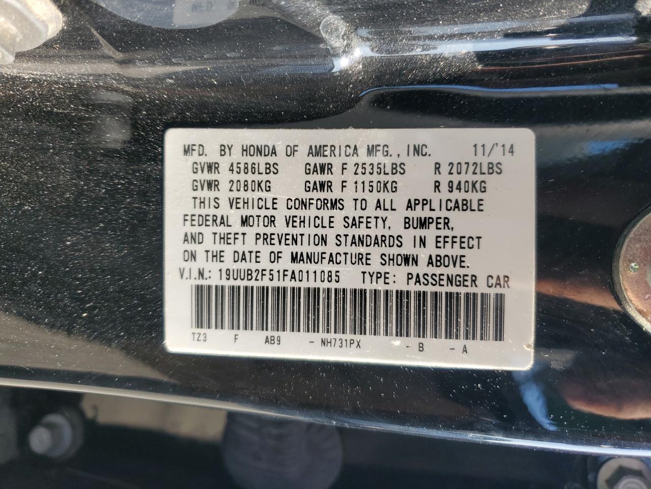 2015 Acura Tlx Tech VIN: 19UUB2F51FA011085 Lot: 62780705
