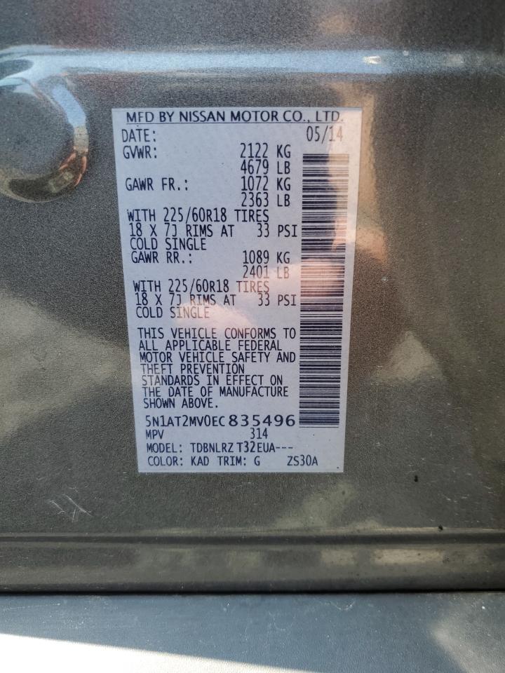 2014 Nissan Rogue S VIN: 5N1AT2MV0EC835496 Lot: 64063945
