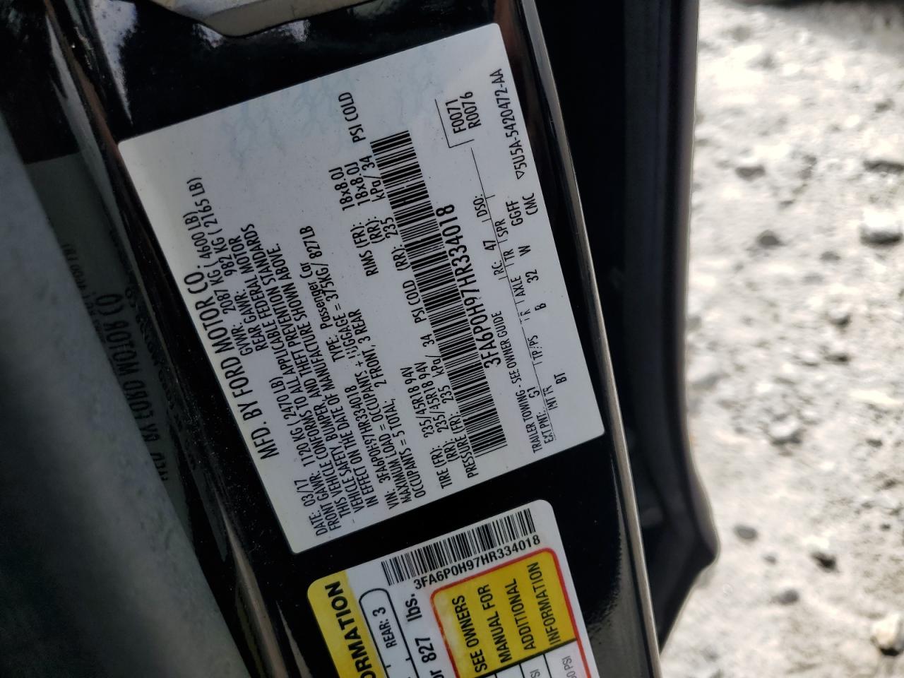 2017 Ford Fusion Se VIN: 3FA6P0H97HR334018 Lot: 64468775