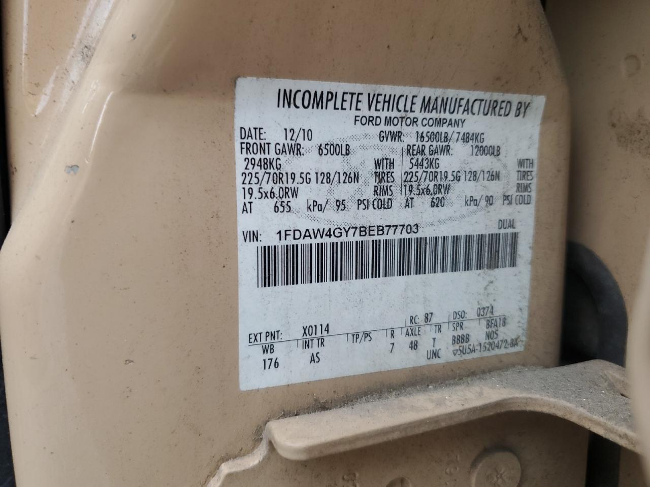 2011 Ford F450 Super Duty VIN: 1FDAW4GY7BEB77703 Lot: 63073615