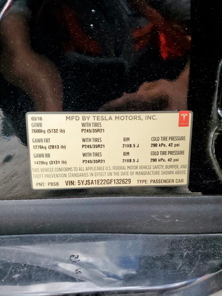 2016 Tesla Model S VIN: 5YJSA1E22GF132629 Lot: 66291605