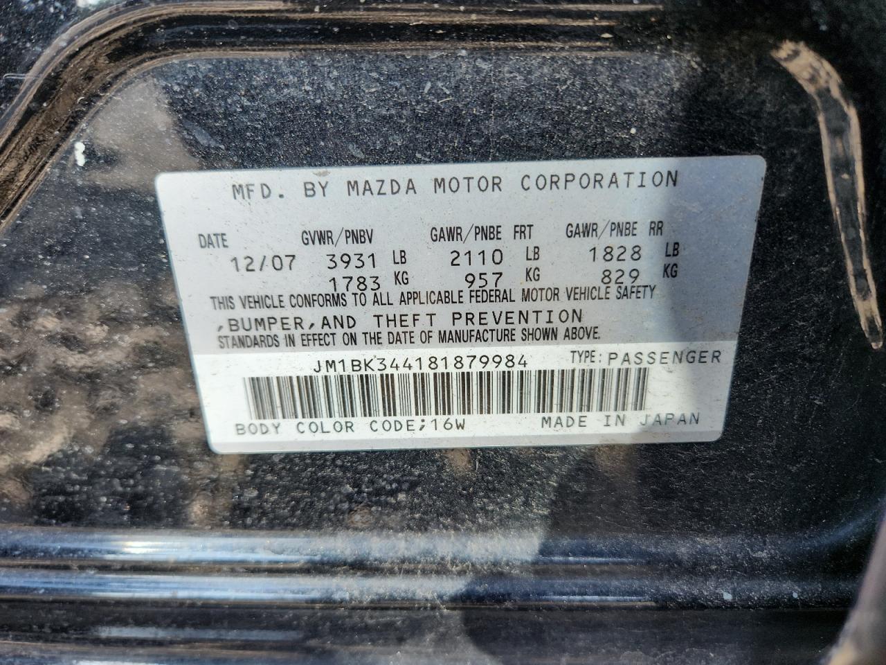 2008 Mazda 3 Hatchback VIN: JM1BK344181879984 Lot: 66838225