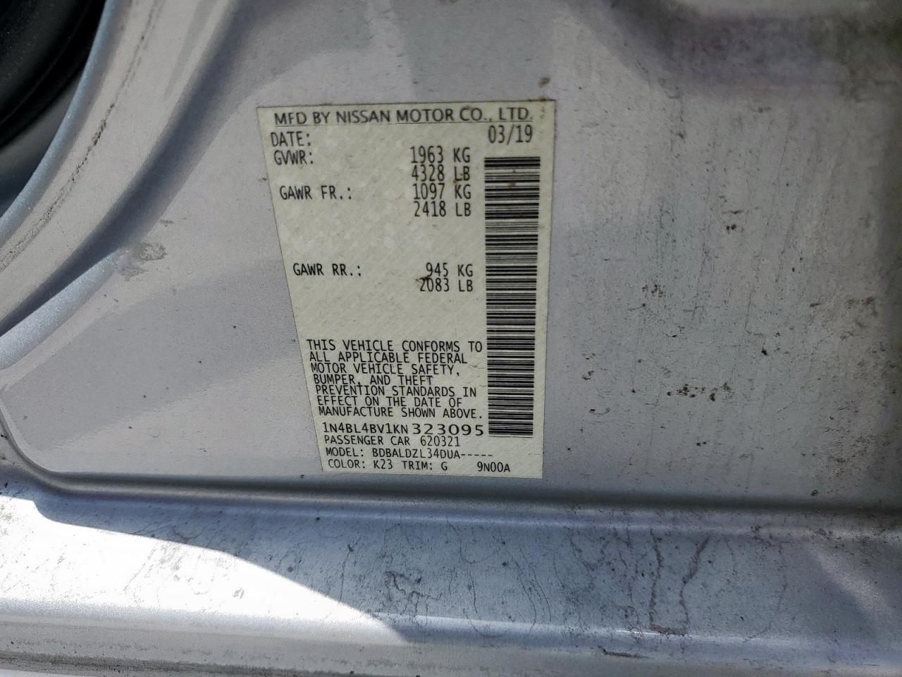 2019 Nissan Altima S VIN: 1N4BL4BV1KN323095 Lot: 65359915