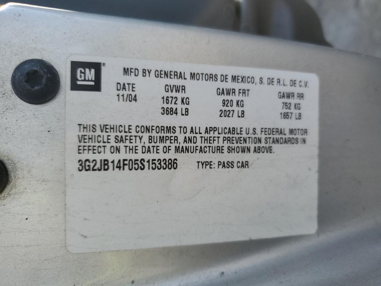 3G2JB14F05S153386 2005 Pontiac Sunfire