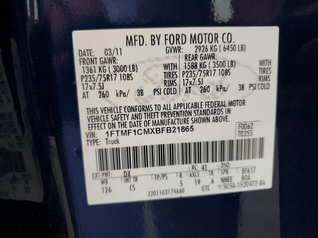 1FTMF1CMXBFB21865 2011 Ford F150