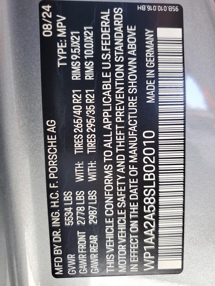 2025 Porsche Macan Base VIN: WP1AA2A58SLB02010 Lot: 64074415