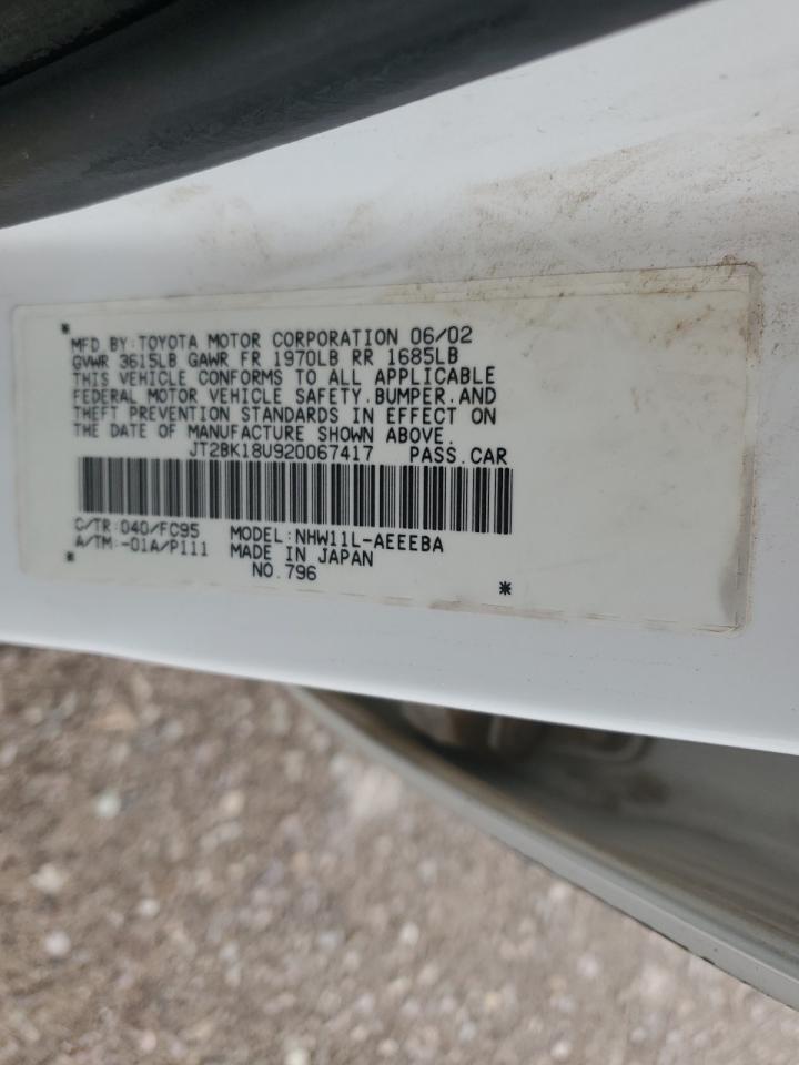 2002 Toyota Prius VIN: JT2BK18U920067417 Lot: 65008635