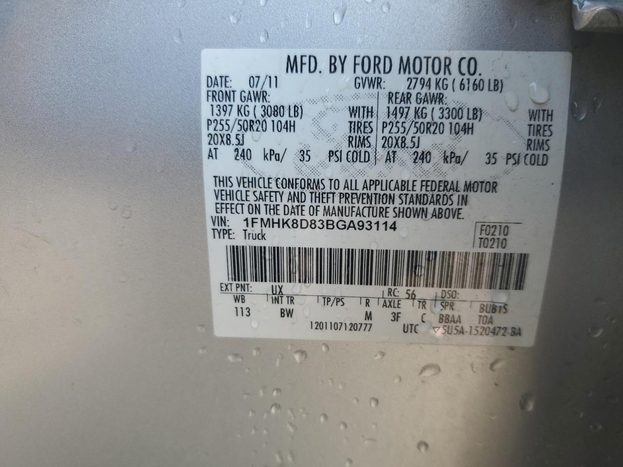 2011 Ford Explorer Xlt VIN: 1FMHK8D83BGA93114 Lot: 66371595