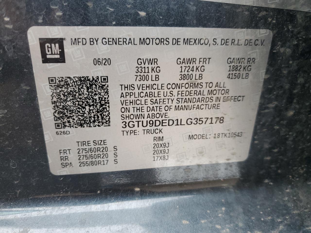 2020 GMC Sierra K1500 Slt VIN: 3GTU9DED1LG357178 Lot: 65197335