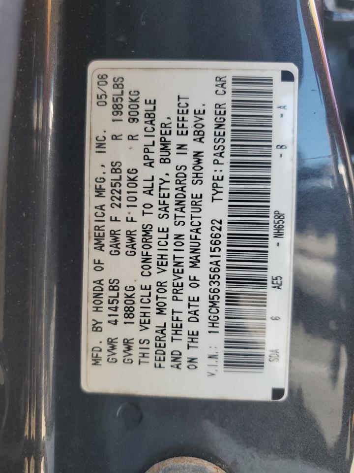 2006 Honda Accord Se VIN: 1HGCM56356A156622 Lot: 64555715
