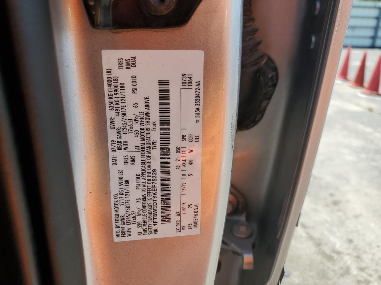 2019 Ford F350 Super Duty VIN: 1FT8W3DT8KEF75329 Lot: 65949585