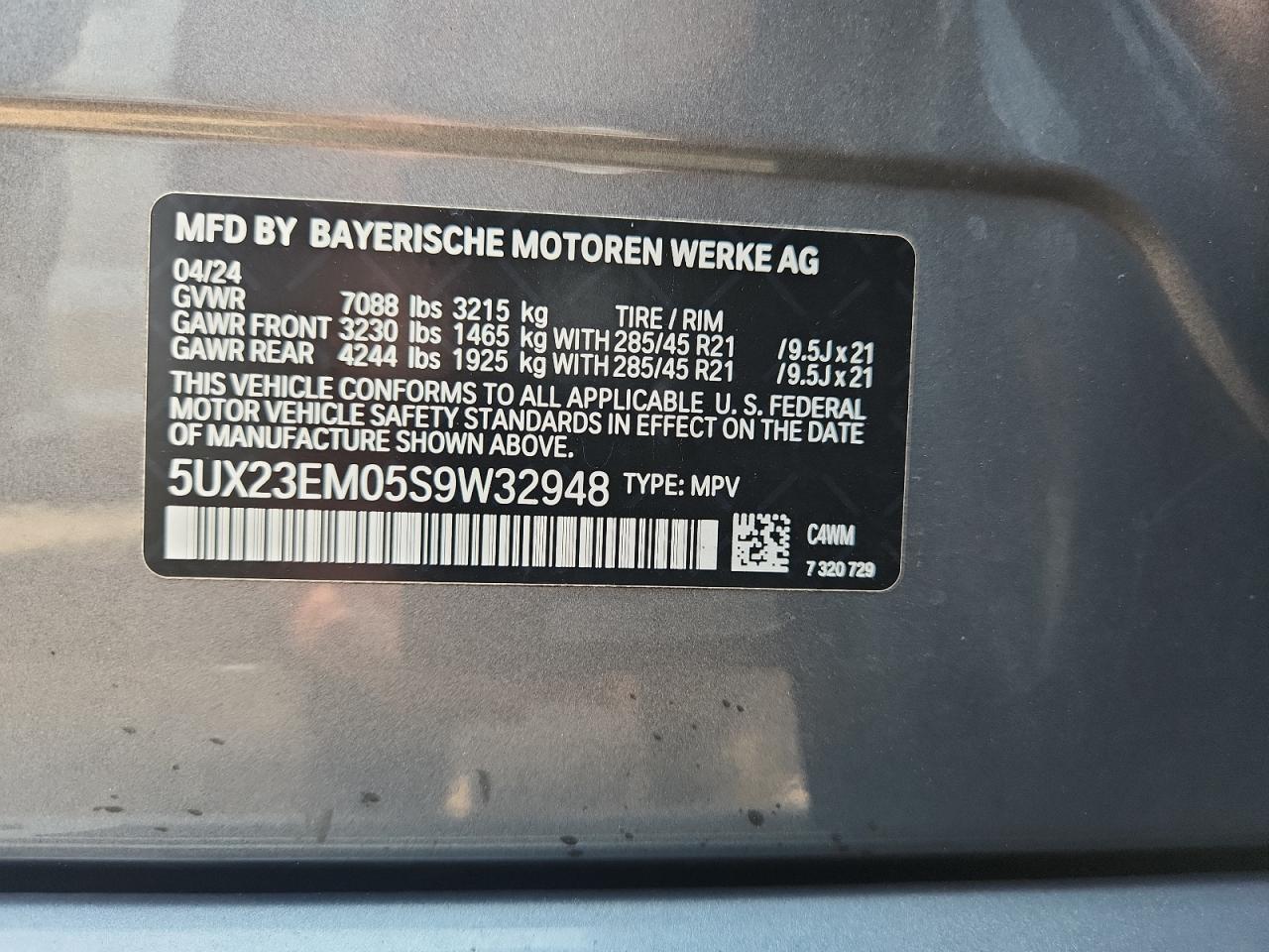 2025 BMW X7 xDrive40I VIN: 5UX23EM05S9W32948 Lot: 61665155