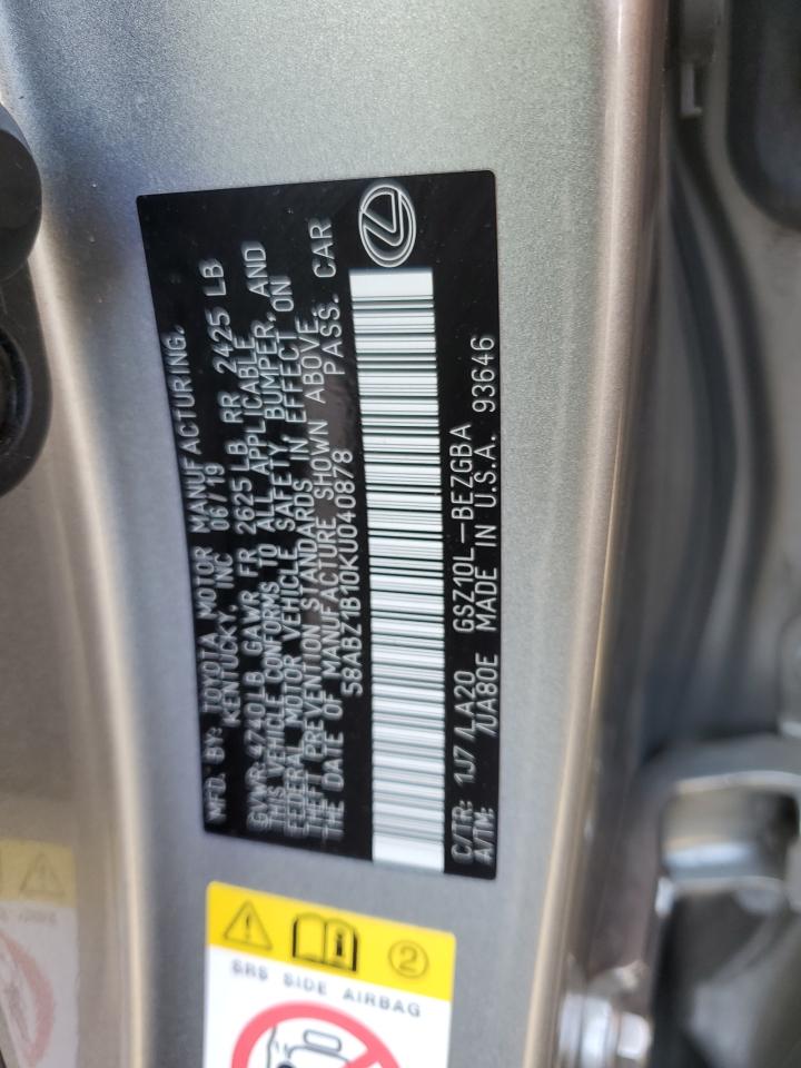 2019 Lexus Es 350 VIN: 58ABZ1B10KU040878 Lot: 65002435