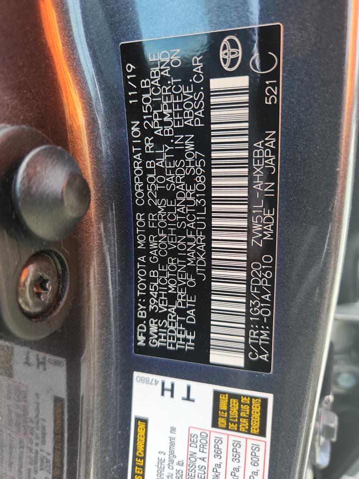 2020 Toyota Prius L VIN: JTDKARFU1L3108957 Lot: 64313675
