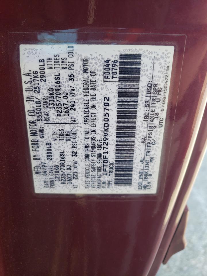 1997 Ford F150 VIN: 1FTDF1729VKD05702 Lot: 64141985