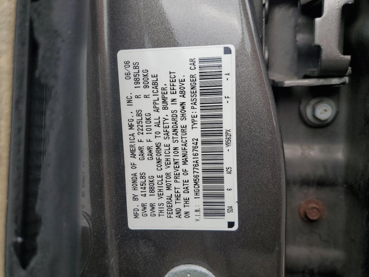 2006 Honda Accord Ex VIN: 1HGCM56776A167642 Lot: 64031545