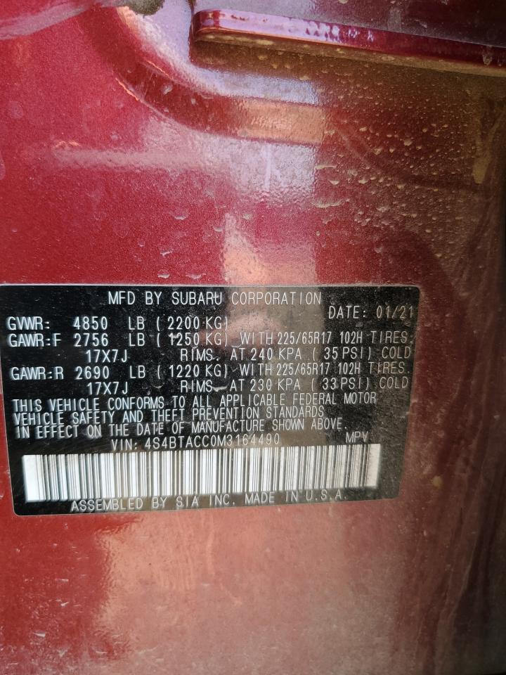 2021 Subaru Outback Premium VIN: 4S4BTACC0M3164490 Lot: 63129125