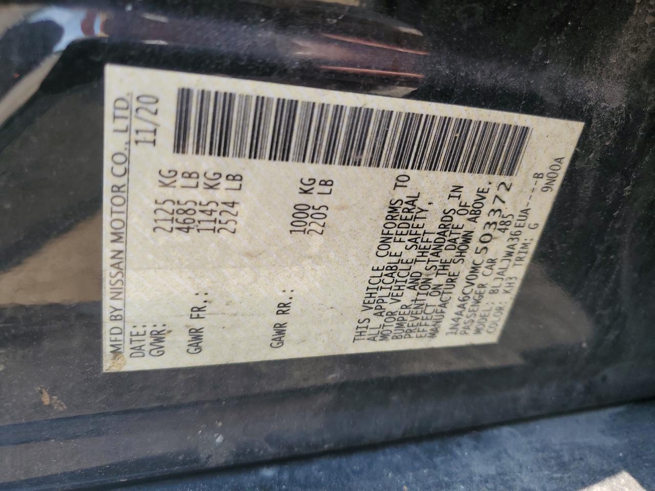 2021 Nissan Maxima Sv VIN: 1N4AA6CV0MC503372 Lot: 65322475