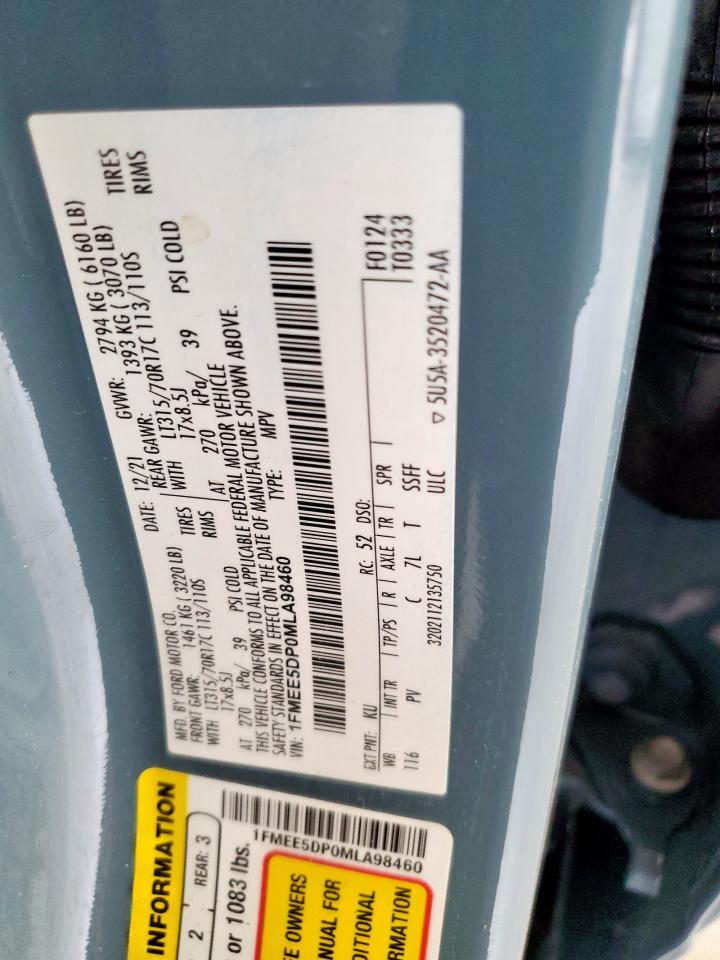 2021 Ford Bronco Base VIN: 1FMEE5DP0MLA98460 Lot: 63405245