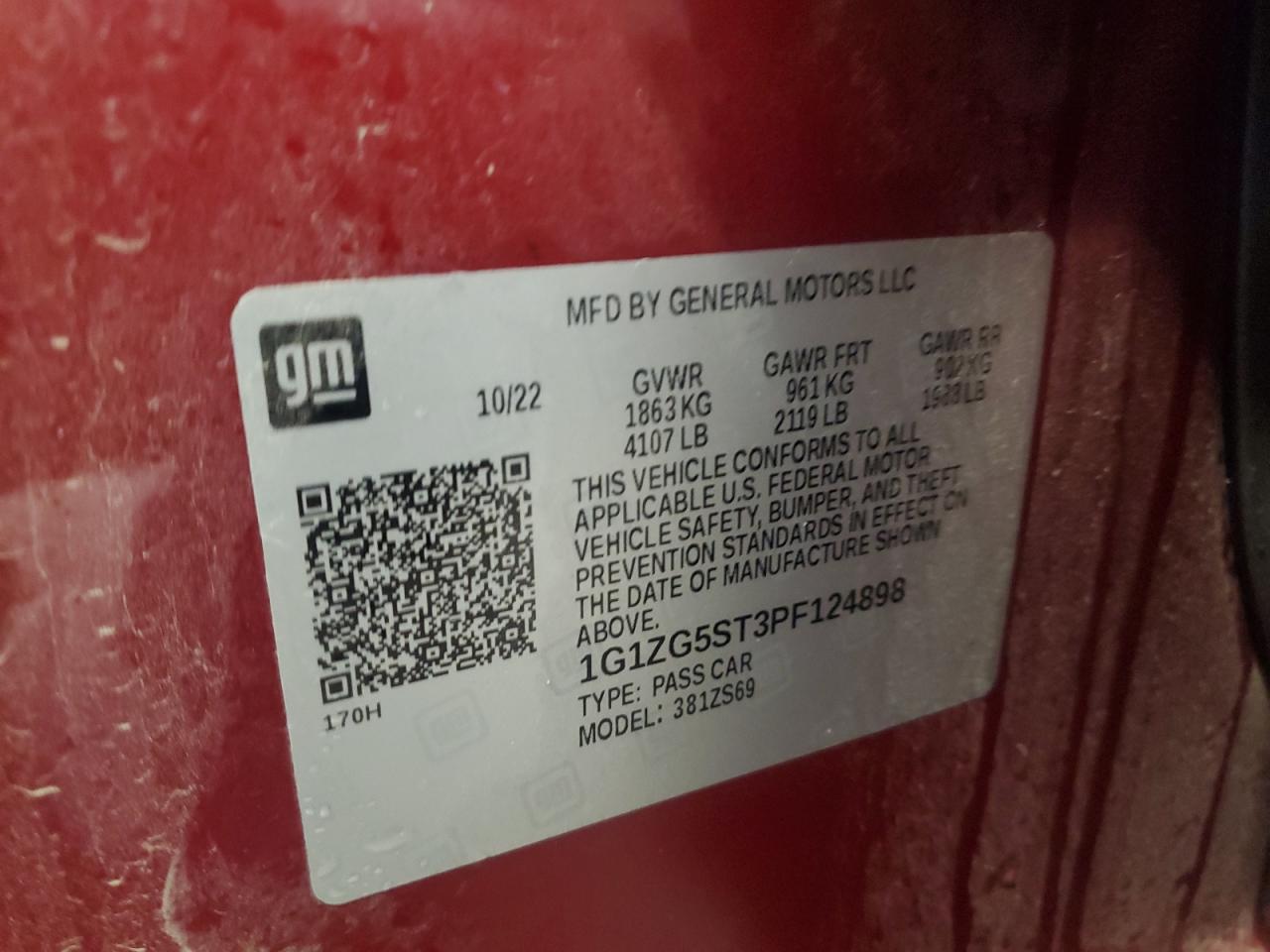 1g1zg5st3pf124898 1G1ZG5ST3PF124898 2023 Chevrolet Malibu Rs