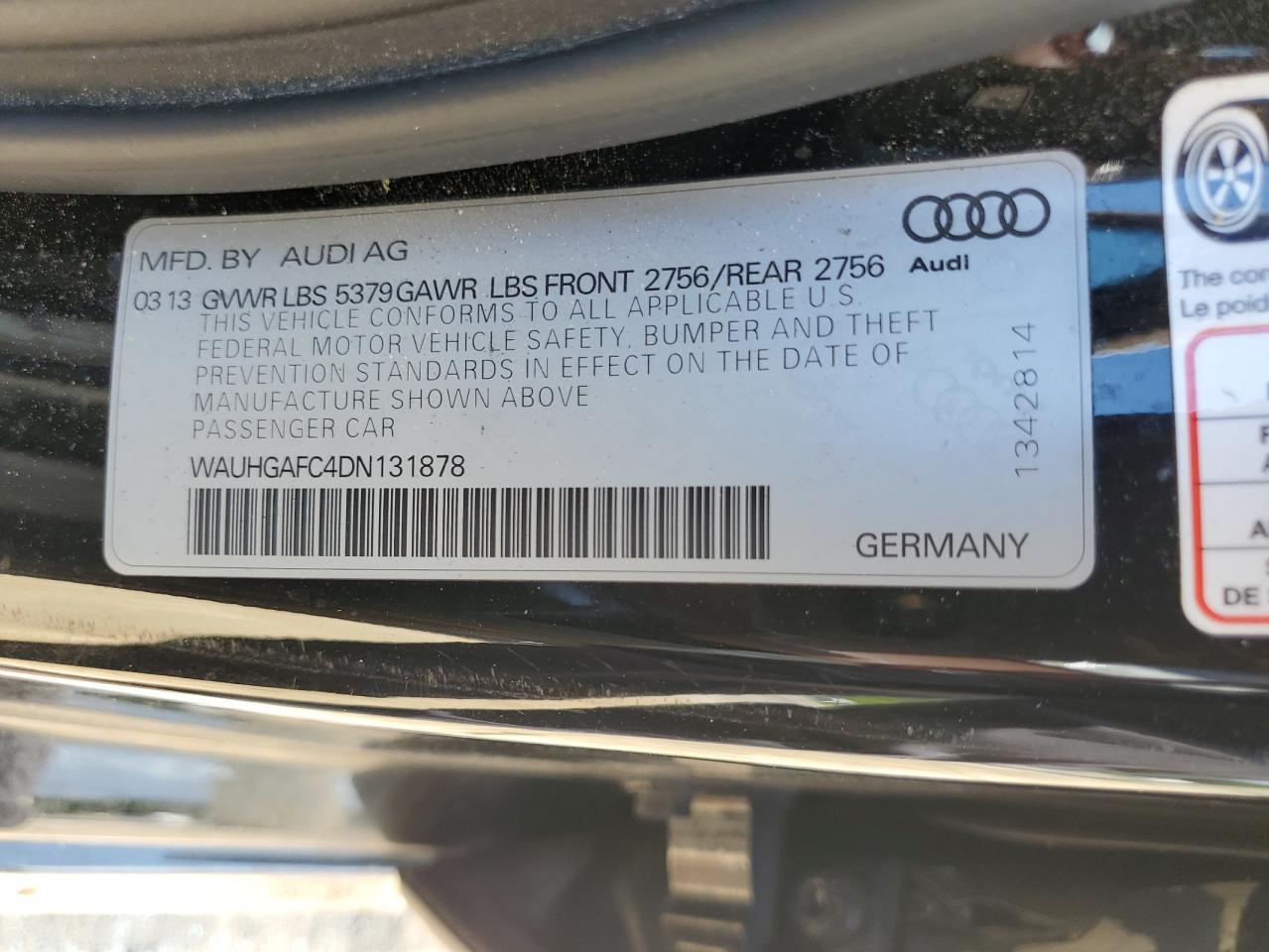2013 Audi A6 Prestige VIN: WAUHGAFC4DN131878 Lot: 62792995