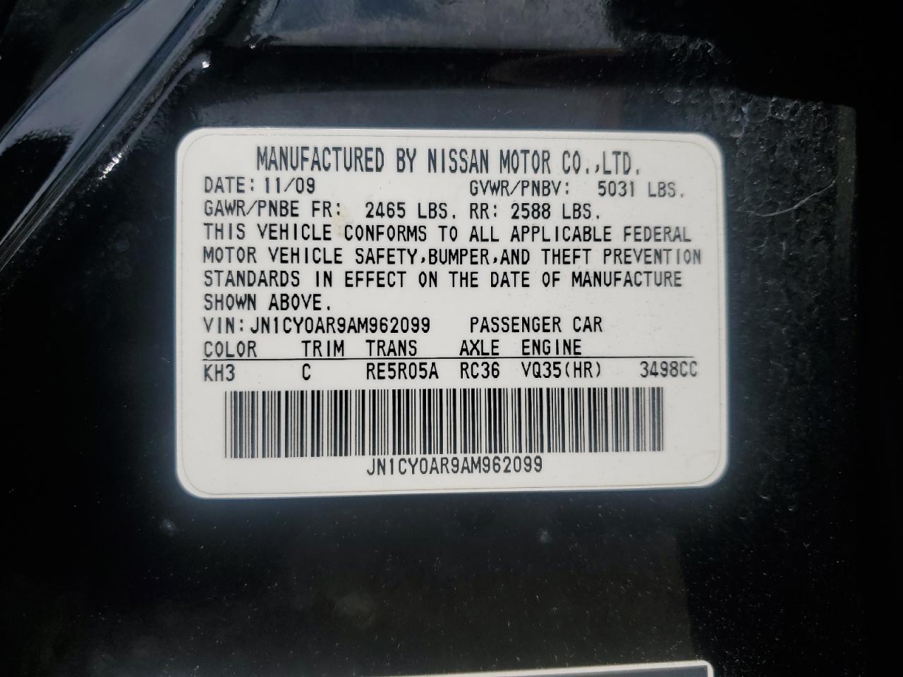 2010 Infiniti M35 Base VIN: JN1CY0AR9AM962099 Lot: 62938235