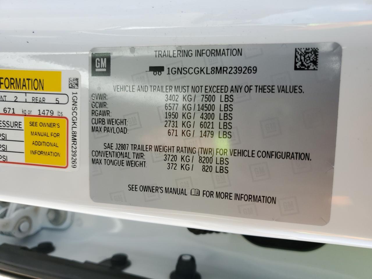 2021 Chevrolet Suburban C1500 High Country VIN: 1GNSCGKL8MR239269 Lot: 63642145