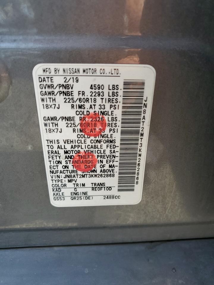 2019 Nissan Rogue S VIN: JN8AT2MT3KW262868 Lot: 64520665