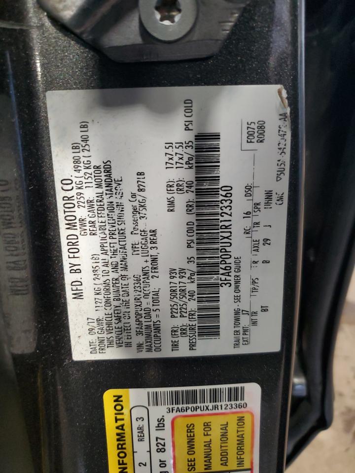 2018 Ford Fusion Se Phev VIN: 3FA6P0PUXJR123360 Lot: 65339715