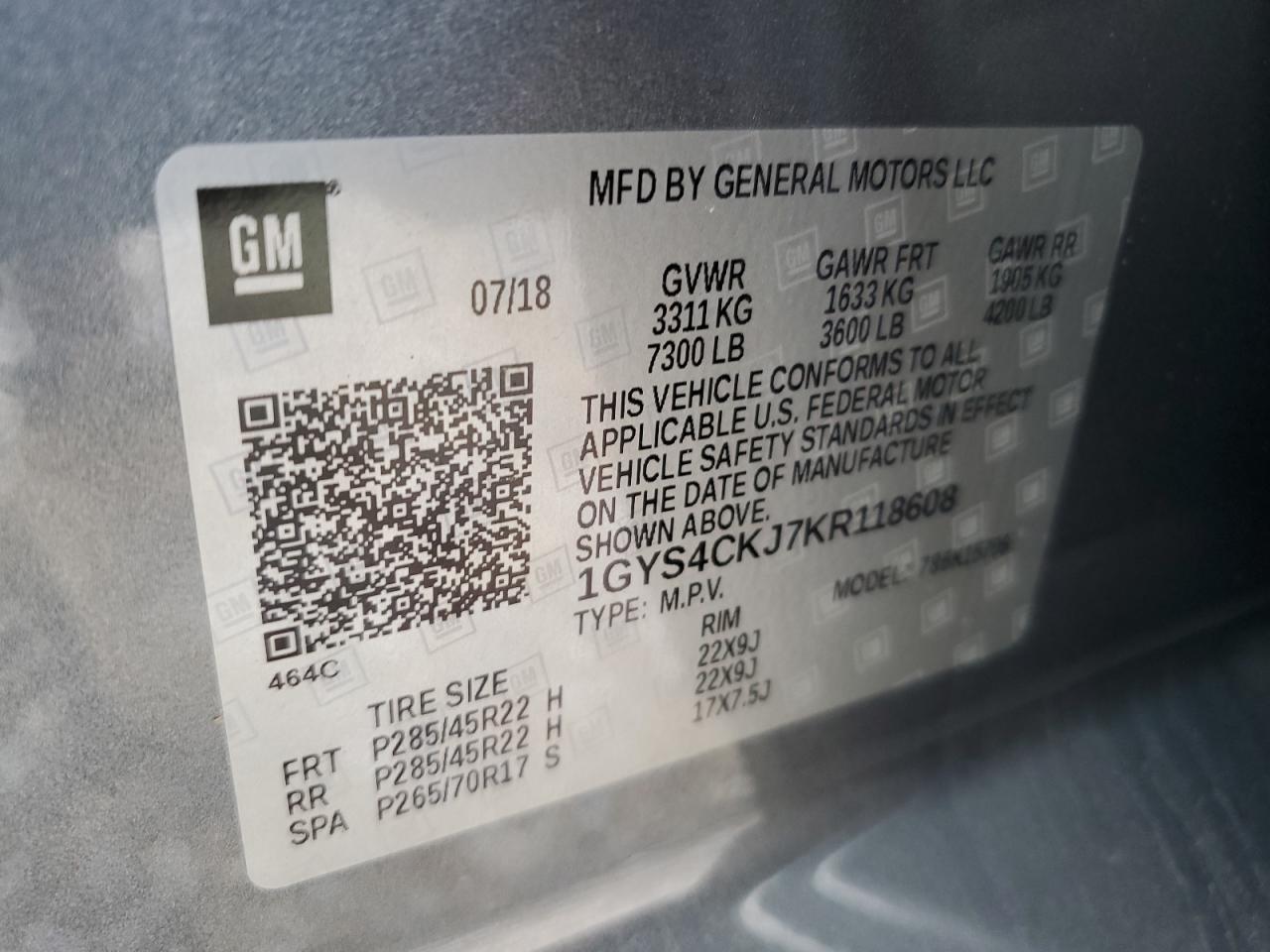 2019 Cadillac Escalade Premium Luxury VIN: 1GYS4CKJ7KR118608 Lot: 65178305
