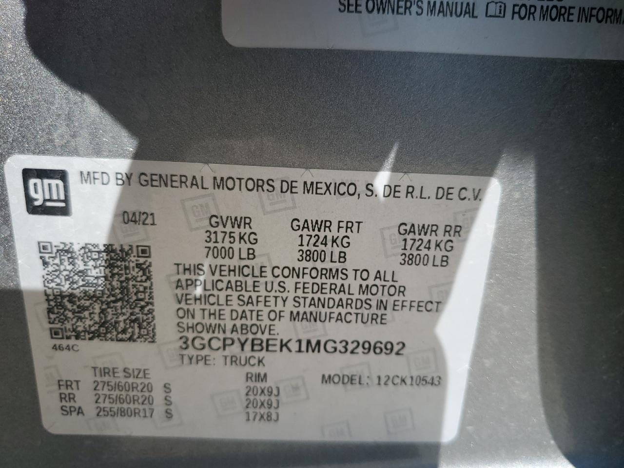 2021 Chevrolet Silverado K1500 Custom VIN: 3GCPYBEK1MG329692 Lot: 64009655