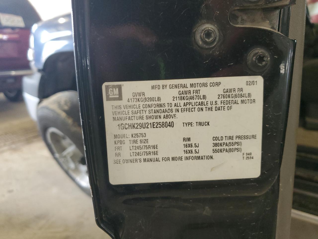 2001 Chevrolet Silverado K2500 Heavy Duty VIN: 1GCHK29U21E258040 Lot: 64043465