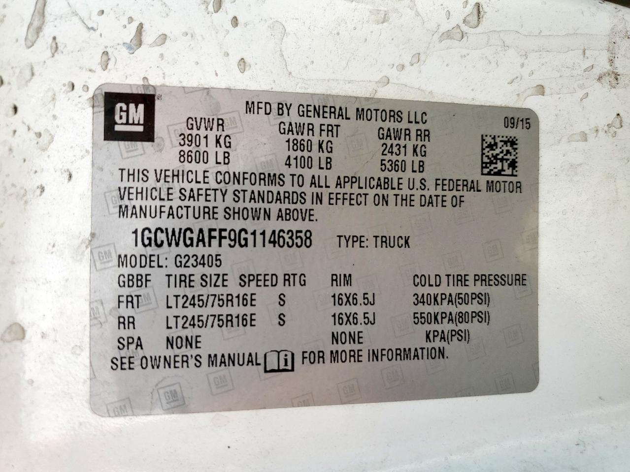 2016 Chevrolet Express G2500 VIN: 1GCWGAFF9G1146358 Lot: 62466995