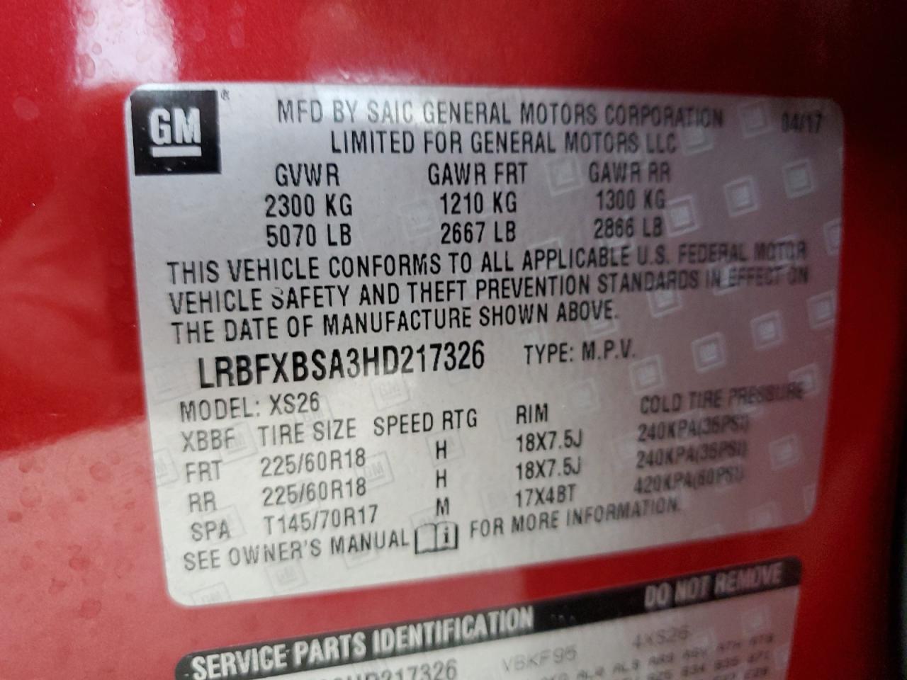2017 Buick Envision Essence VIN: LRBFXBSA3HD217326 Lot: 65139985