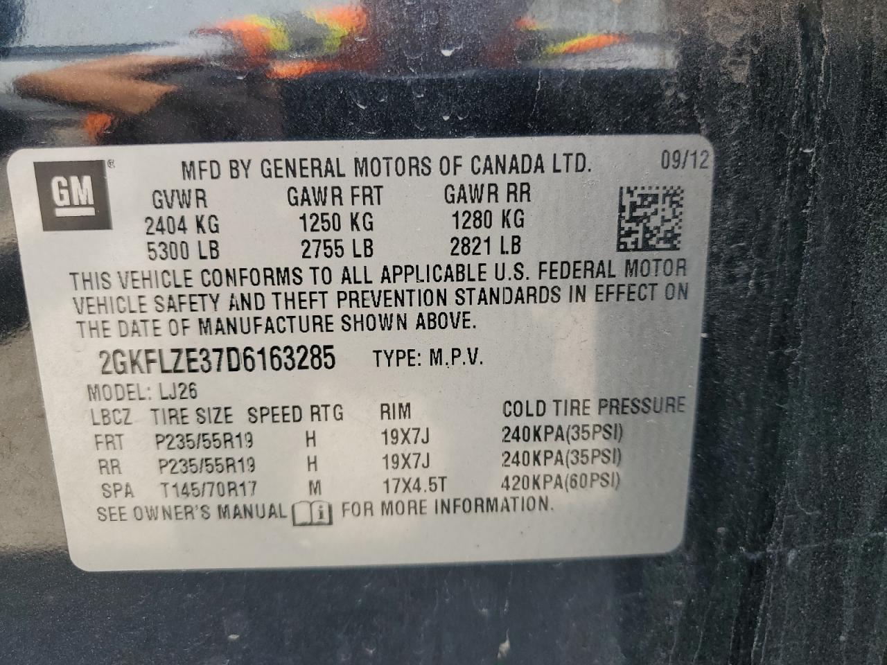 2013 GMC Terrain Denali VIN: 2GKFLZE37D6163285 Lot: 65181825
