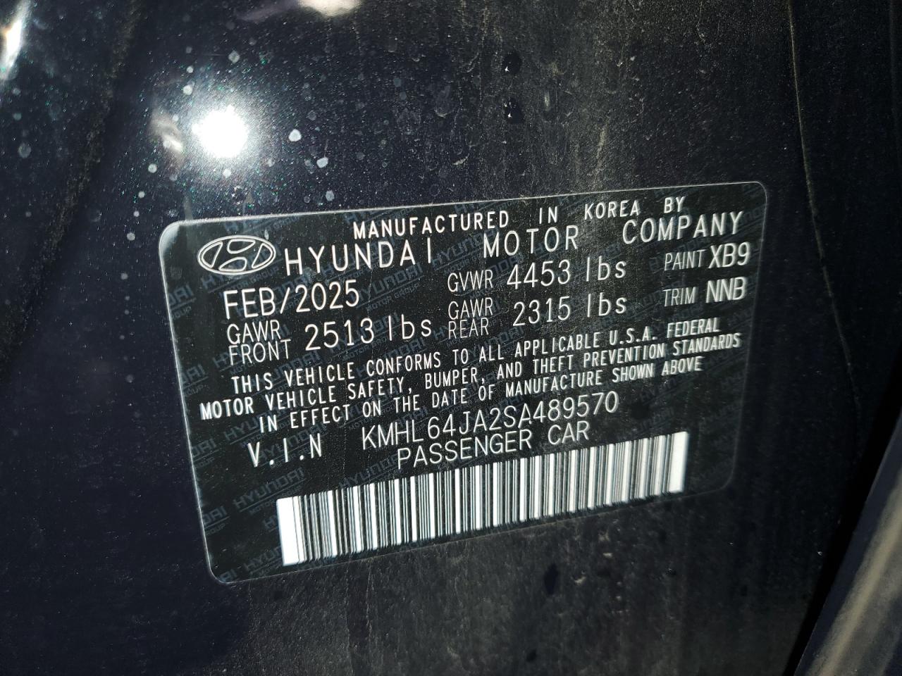 2025 Hyundai Sonata Sel VIN: KMHL64JA2SA489570 Lot: 64290905