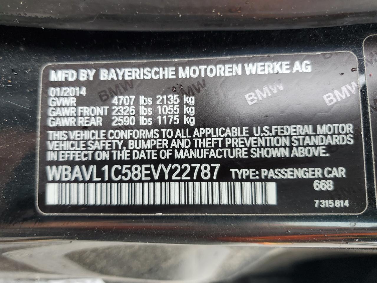 2014 BMW X1 xDrive28I VIN: WBAVL1C58EVY22787 Lot: 63082665