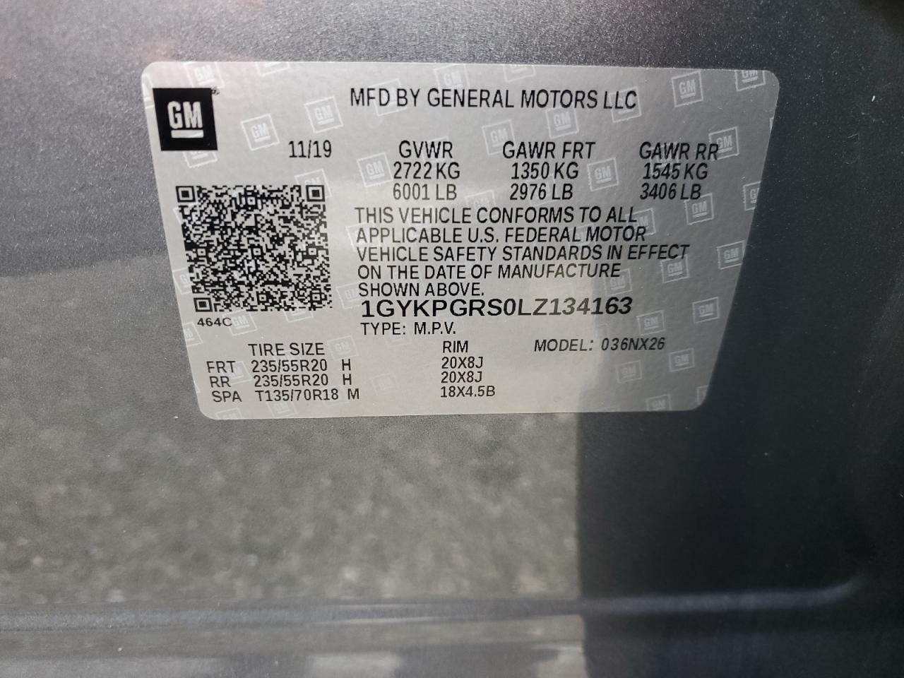 2020 Cadillac Xt6 Sport VIN: 1GYKPGRS0LZ134163 Lot: 63122615