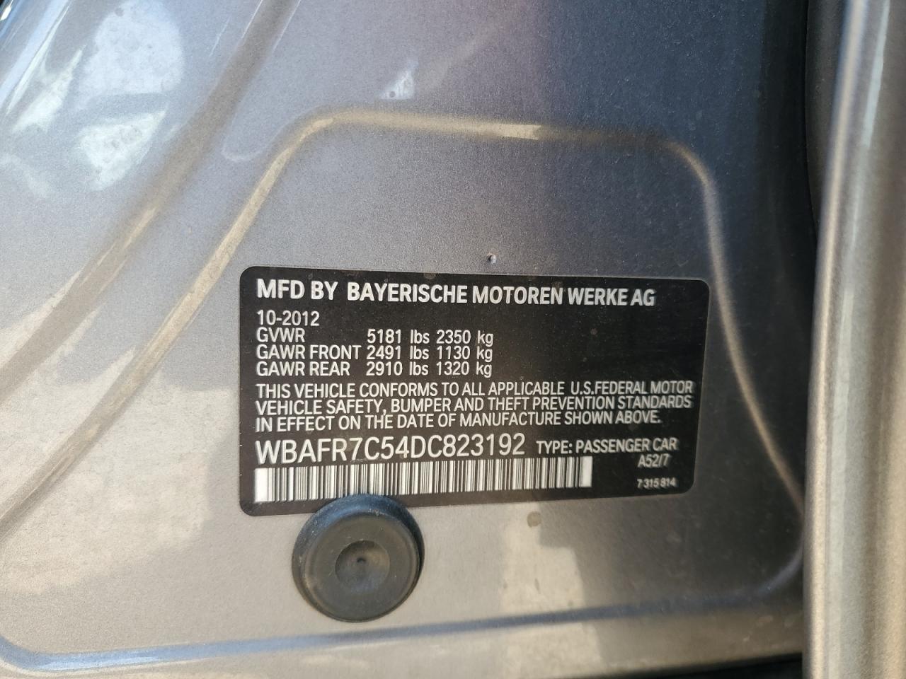 2013 BMW 535 I VIN: WBAFR7C54DC823192 Lot: 62961295