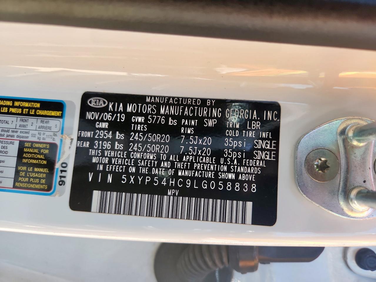 2020 Kia Telluride Sx VIN: 5XYP54HC9LG058838 Lot: 62091885