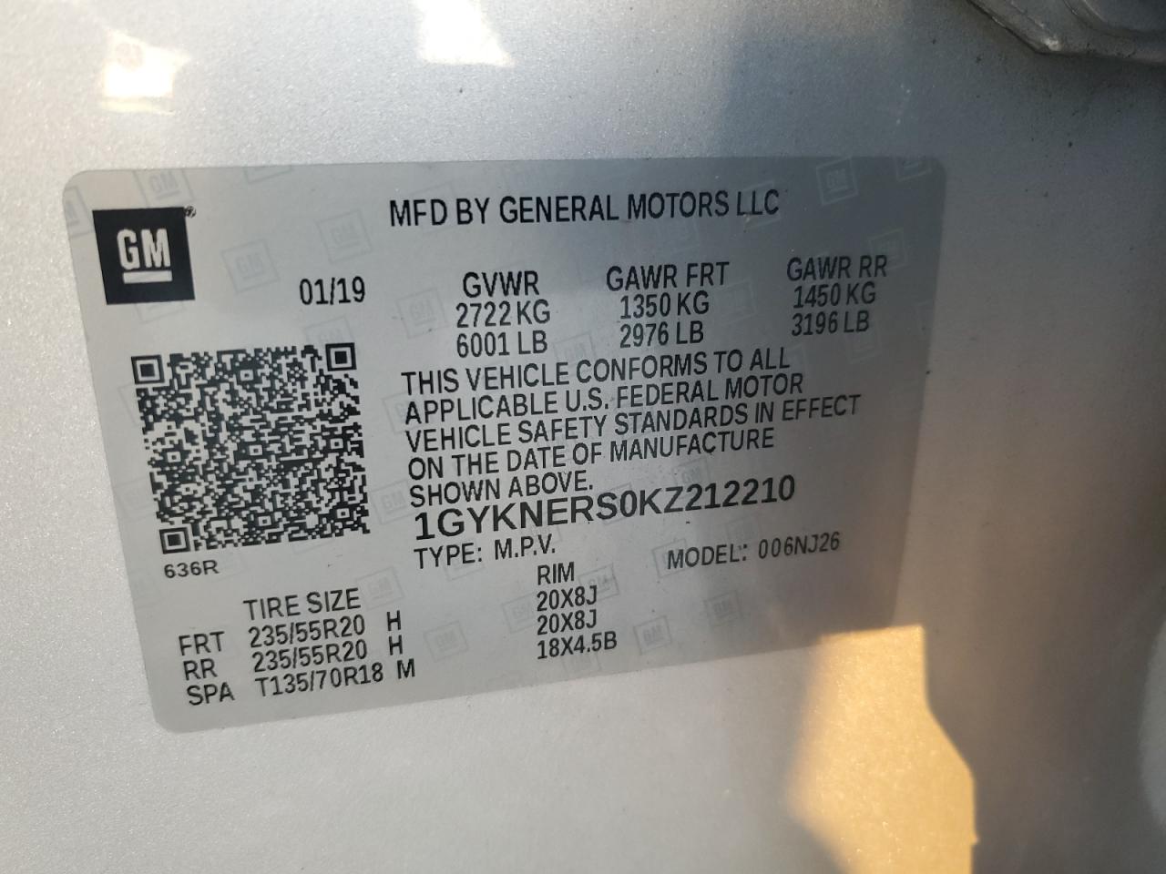 1gykners0kz212210 1GYKNERS0KZ212210 2019 Cadillac Xt5 Premium Luxury