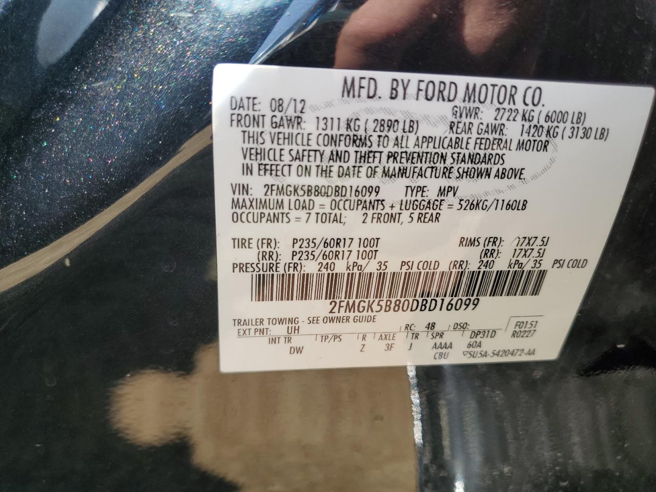 2013 Ford Flex Se VIN: 2FMGK5B80DBD16099 Lot: 63742295